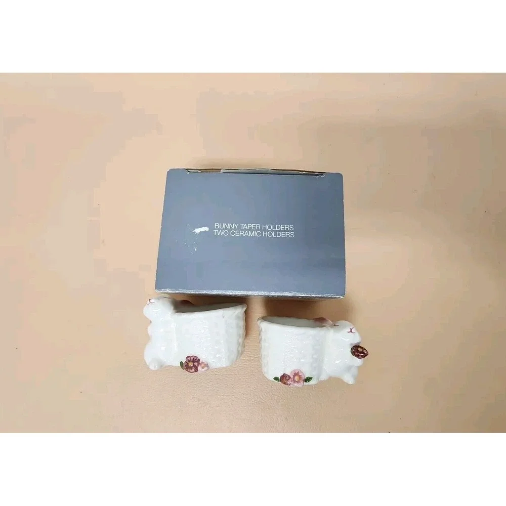 Vintage 1982 Avon Set Of 2 Ceramic Bunny Taper Holders.‎ Made In Brazil